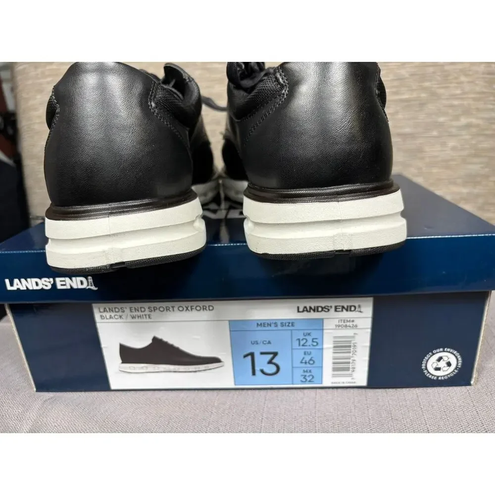 Lands End Sport Oxford Comfort Shoes Mens Size 13 Black & White 1908426 NEW